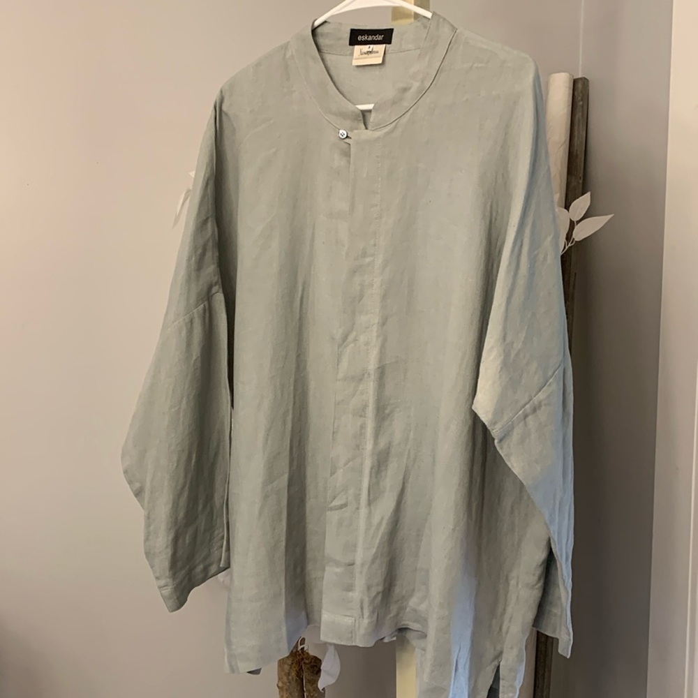 Eskandar Linen Mandarin Collar Oversized Button Down Jacket Top size 1